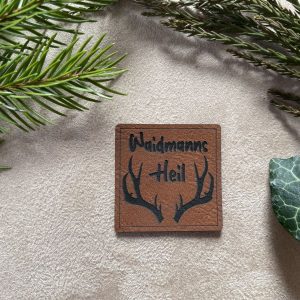 Lederlabel Waidmannsheil, Label Patch Aufnäher, Tracht