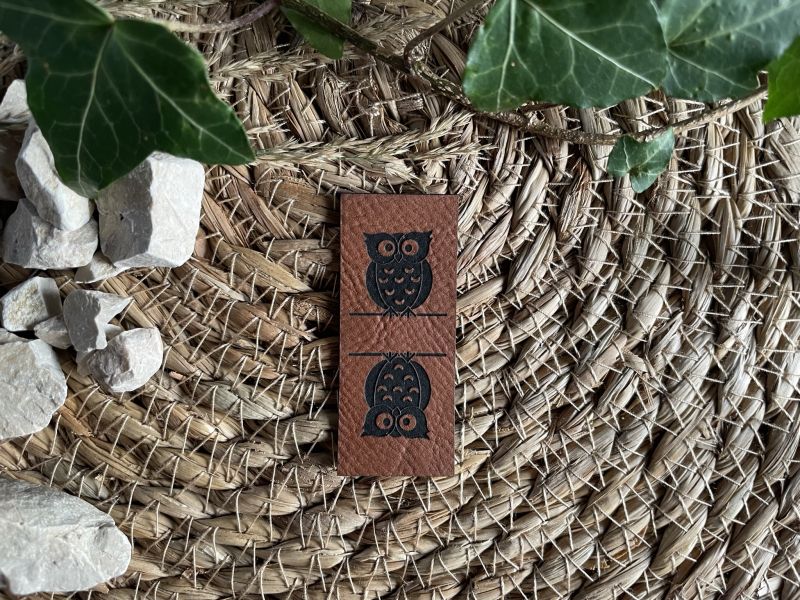 Lederlabel Klapplabel Eule