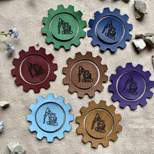 Lederlabel Bagger Baufahrzeug Labelset