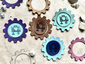 Lederlabel Mischmaschine Baustelle Baufahrzeug