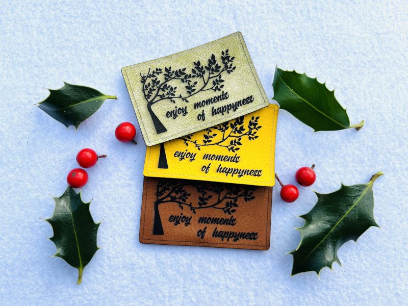 Lederlabel "enjoy moments" 1 Lederlabel enjoy moments of happyness