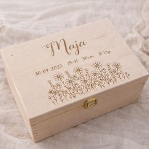 Personalisierte Holzbox, Erinnerungsbox zur Geburt, Weisad