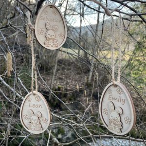 Personalisierter Oster Geschenkanhänger aus Holz – mit Name graviert | Osterhase Anhänger | Ostergeschenk für Kinder 12 Stritzikistl LD001 Ostereier 3