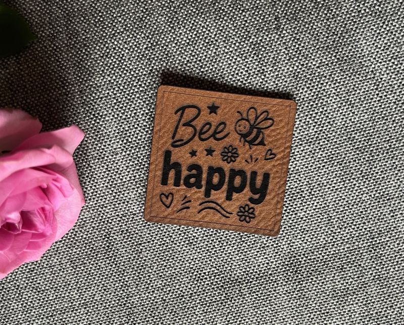 Lederlabel "Bee happy" 1 Lederlabel Bee happy
