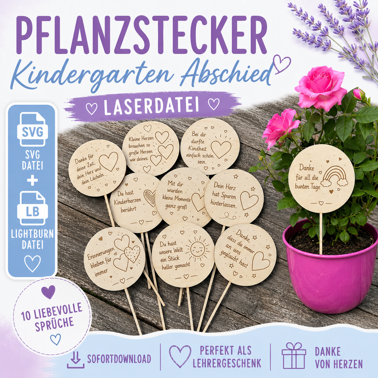 Pflanzstecker Abschied Kindergarten Laserdatei | SVG & LightBurn Set1 1 Laserdatei Kitaabschied